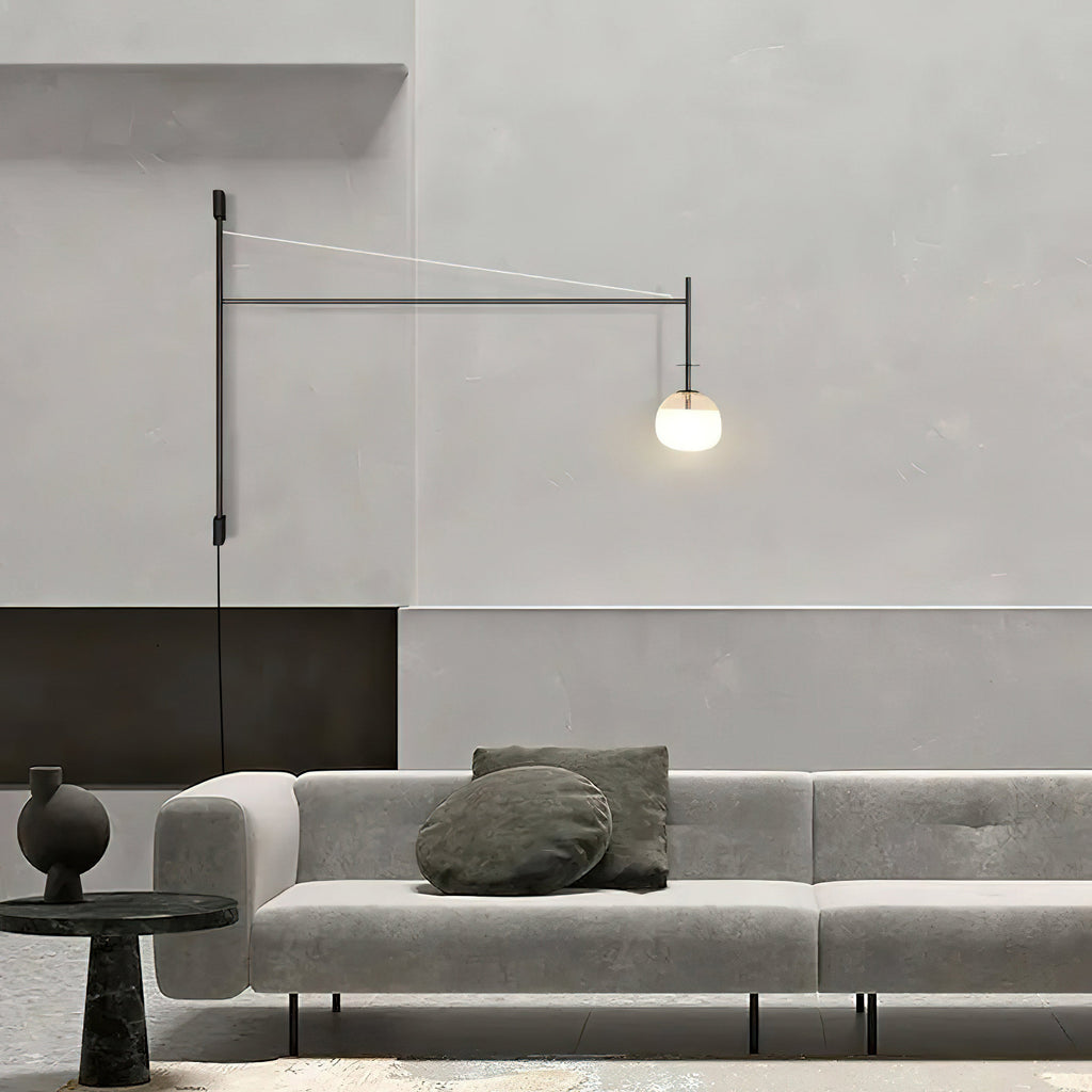 Plug Model Wall Lamp With Adjustable Swivel Arm And Blown Glass Shade