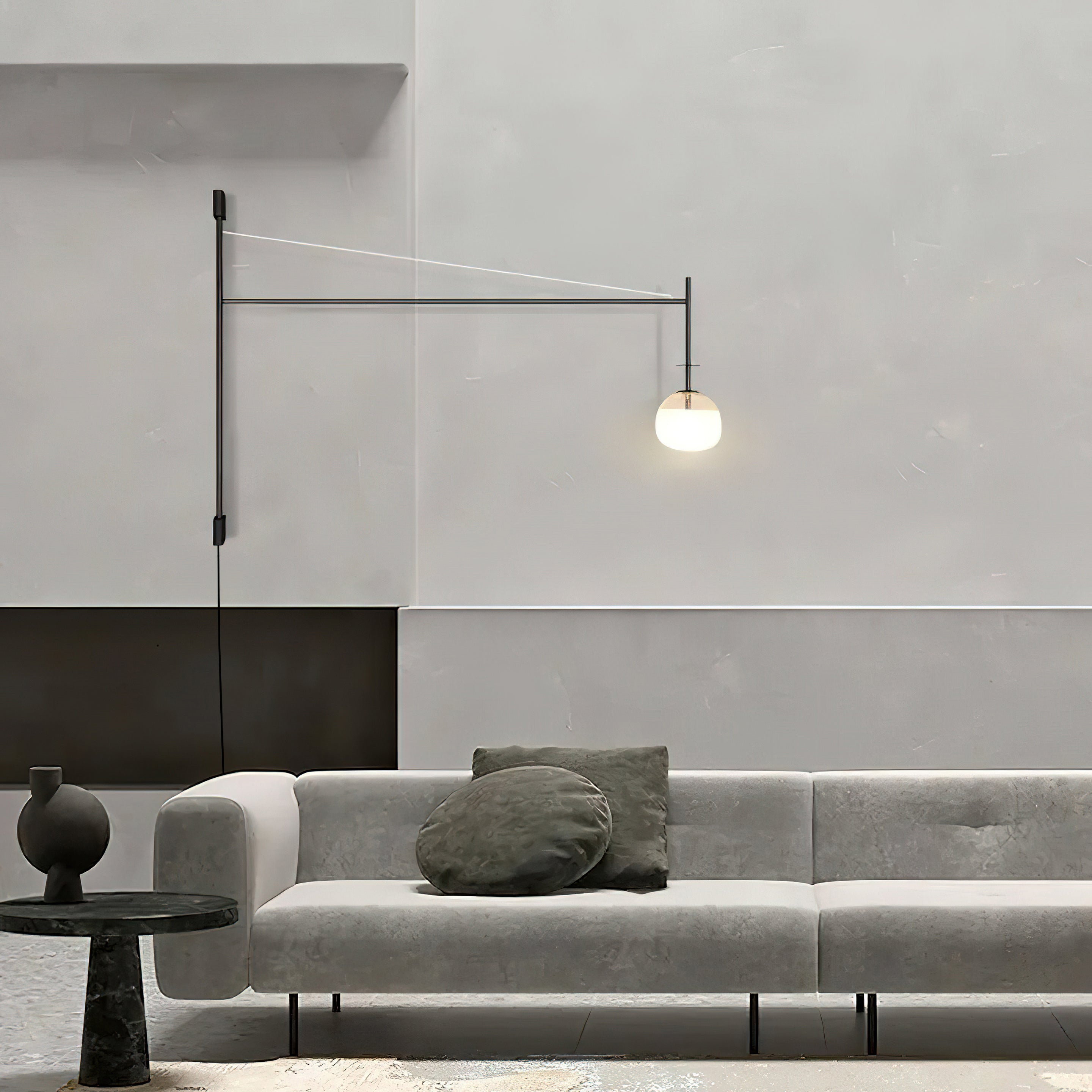 Plug Model Wall Lamp With Adjustable Swivel Arm And Blown Glass Shade