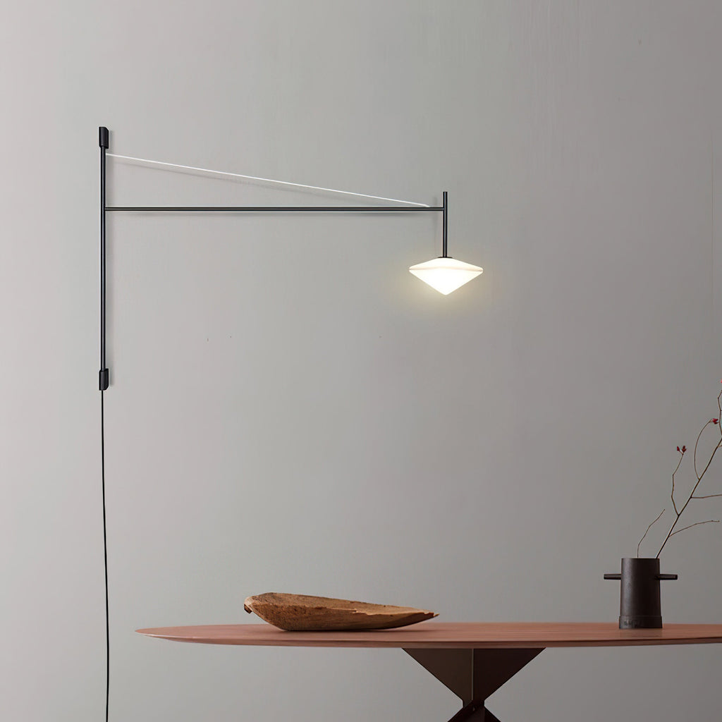 Plug Model Wall Lamp With Adjustable Swivel Arm And Blown Glass Shade