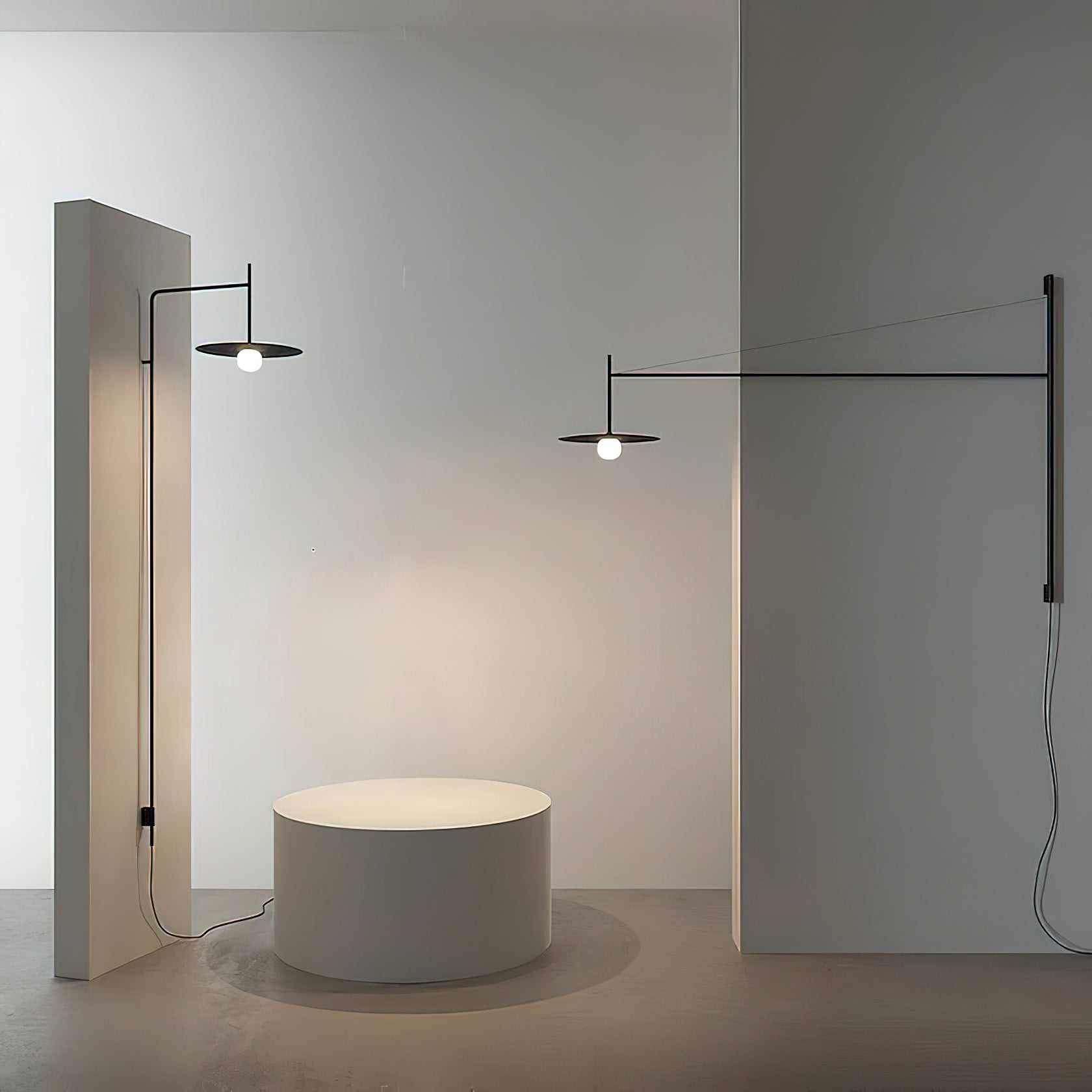 Plug Model Wall Lamp With Adjustable Swivel Arm And Blown Glass Shade