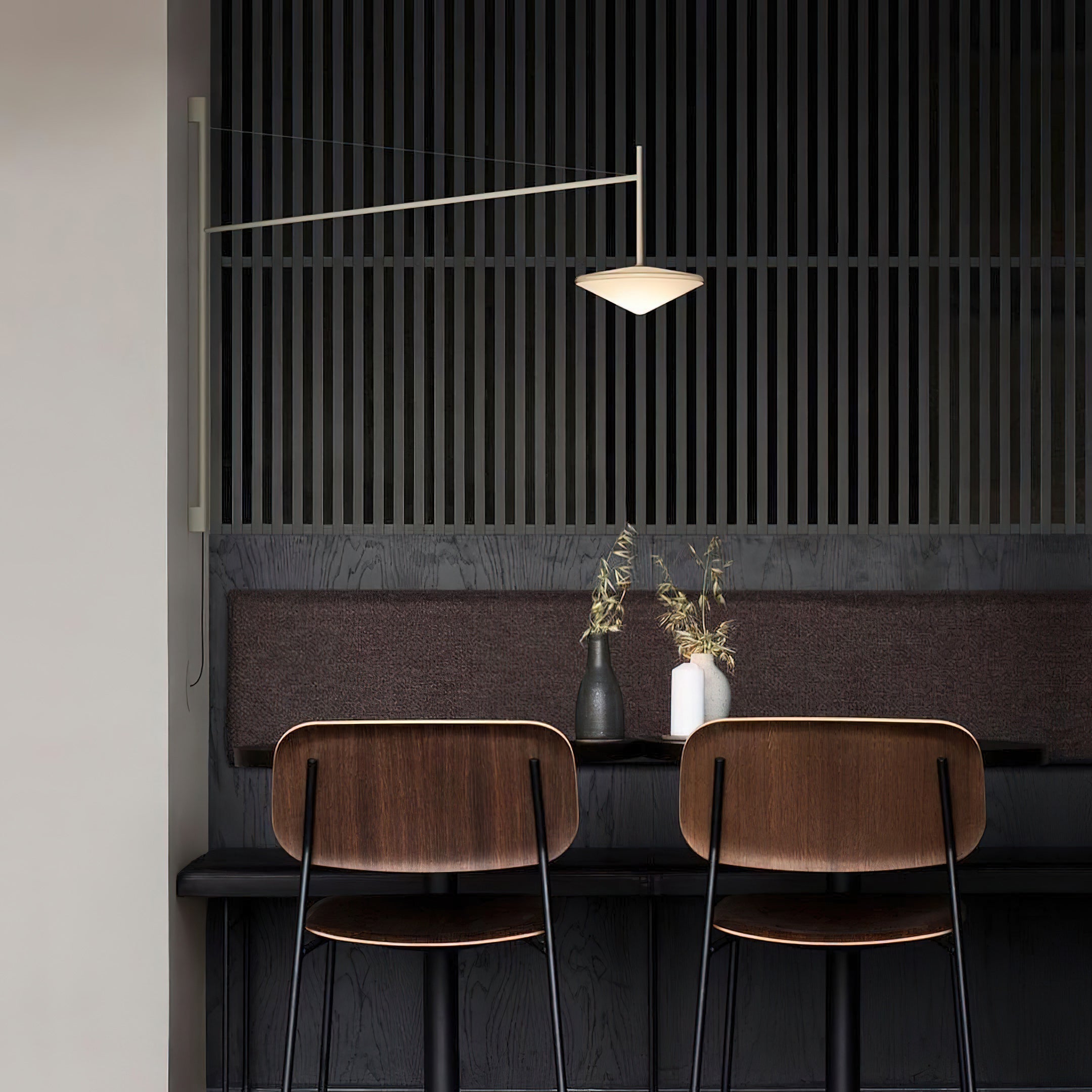 Plug Model Wall Lamp With Adjustable Swivel Arm And Blown Glass Shade