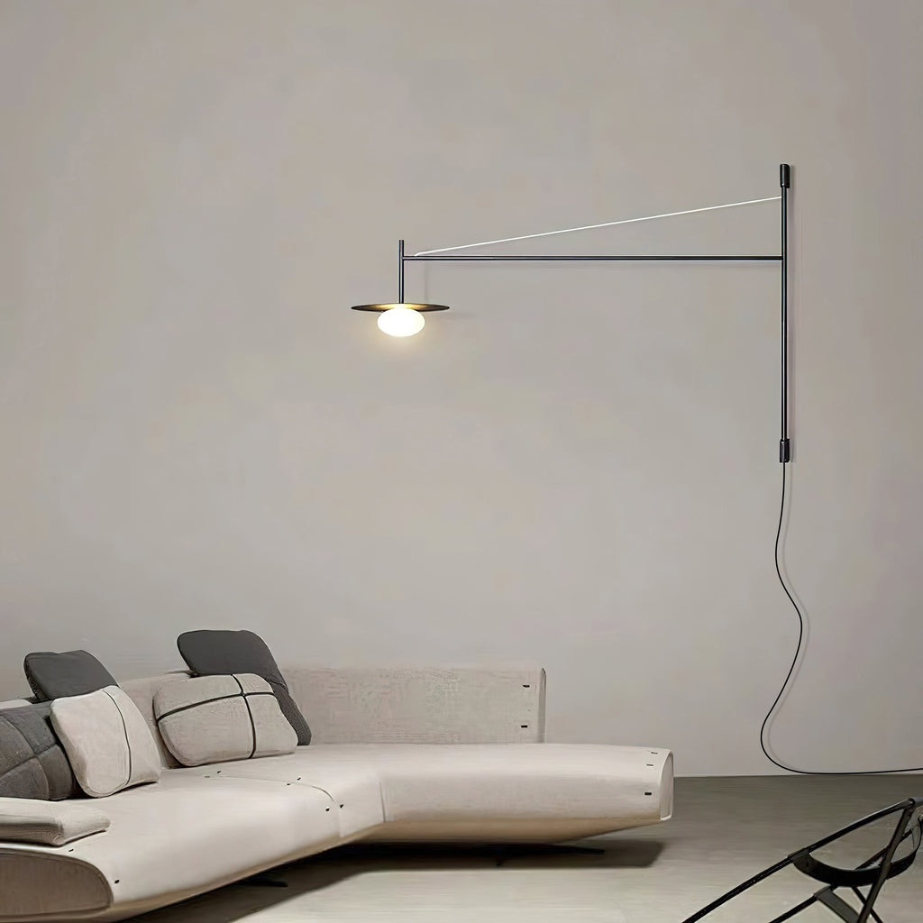 Plug Model Wall Lamp With Adjustable Swivel Arm And Blown Glass Shade