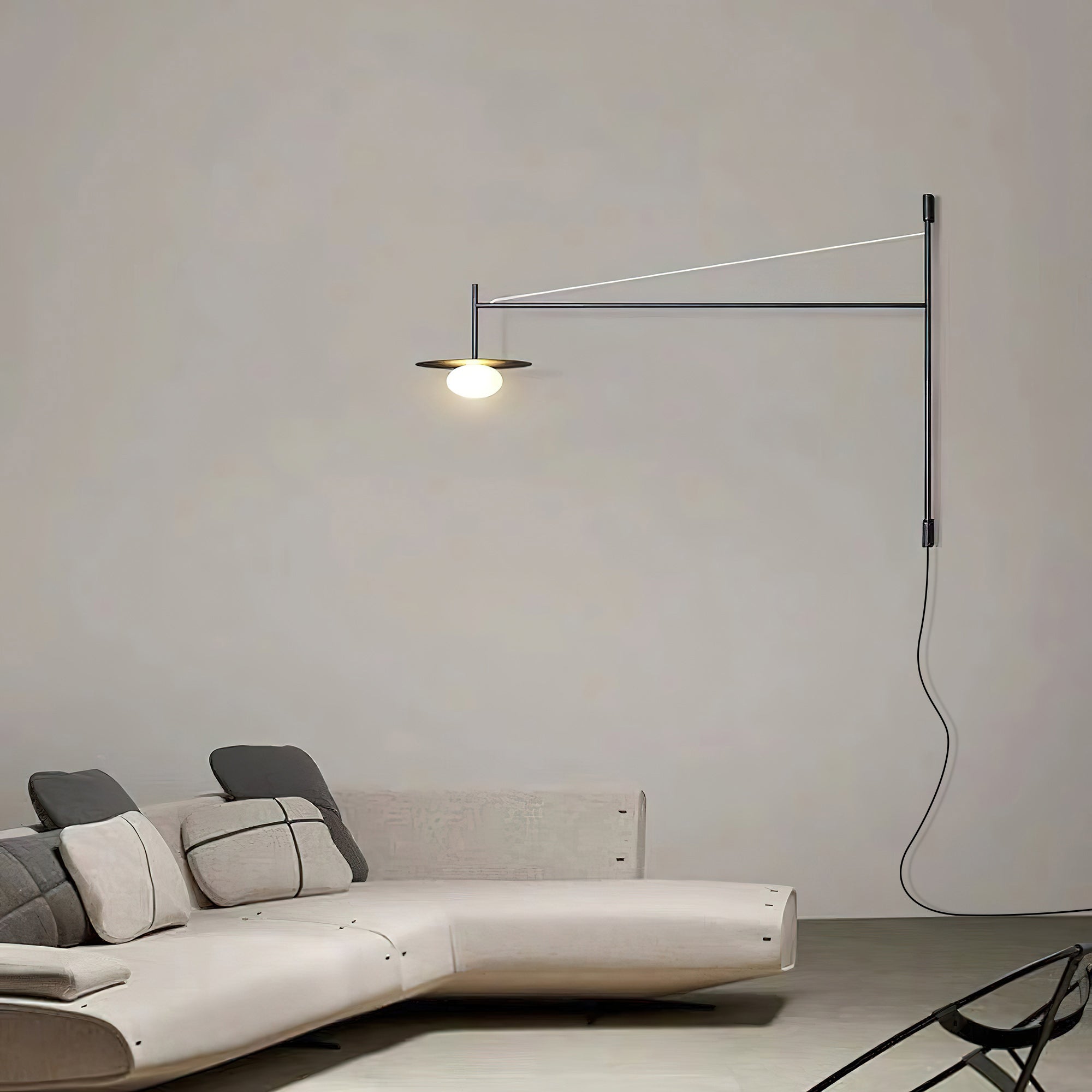 Plug Model Wall Lamp With Adjustable Swivel Arm And Blown Glass Shade