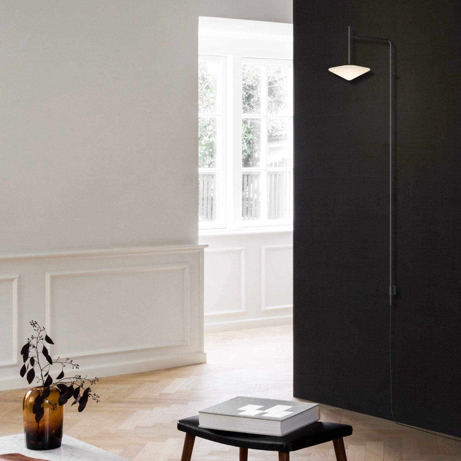 Plug Model Wall Lamp With Adjustable Swivel Arm And Blown Glass Shade