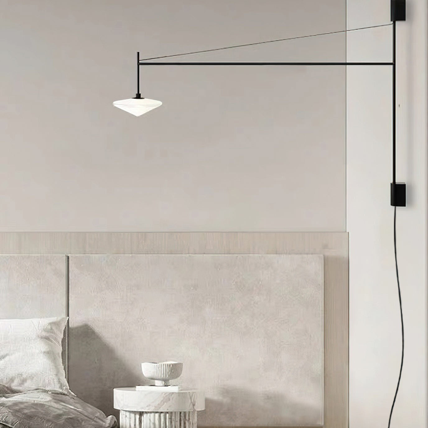 Plug Model Wall Lamp With Adjustable Swivel Arm And Blown Glass Shade