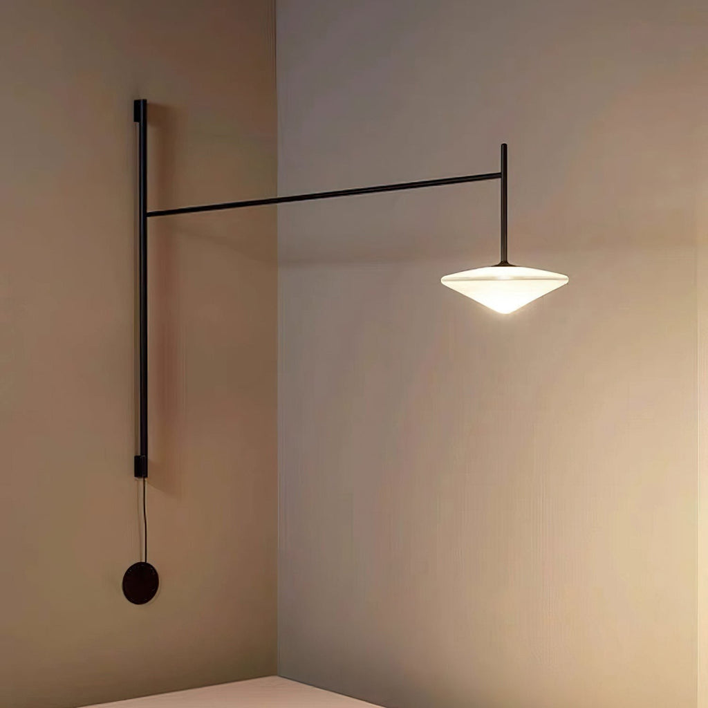Plug Model Wall Lamp With Adjustable Swivel Arm And Blown Glass Shade
