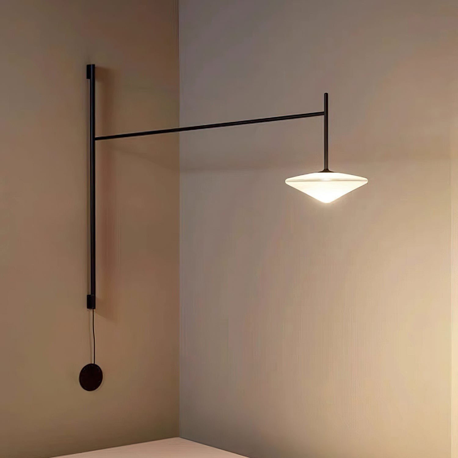 Plug Model Wall Lamp With Adjustable Swivel Arm And Blown Glass Shade