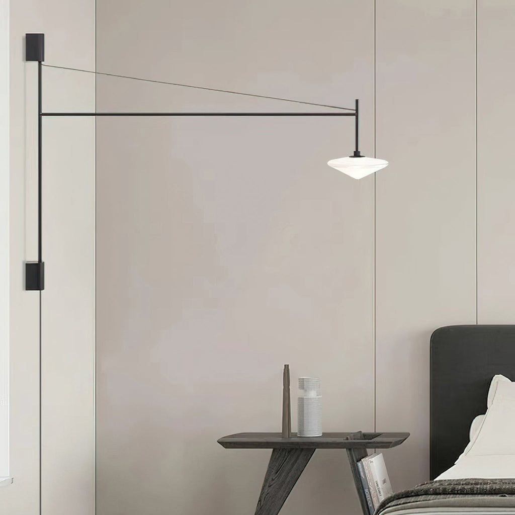 Plug Model Wall Lamp With Adjustable Swivel Arm And Blown Glass Shade