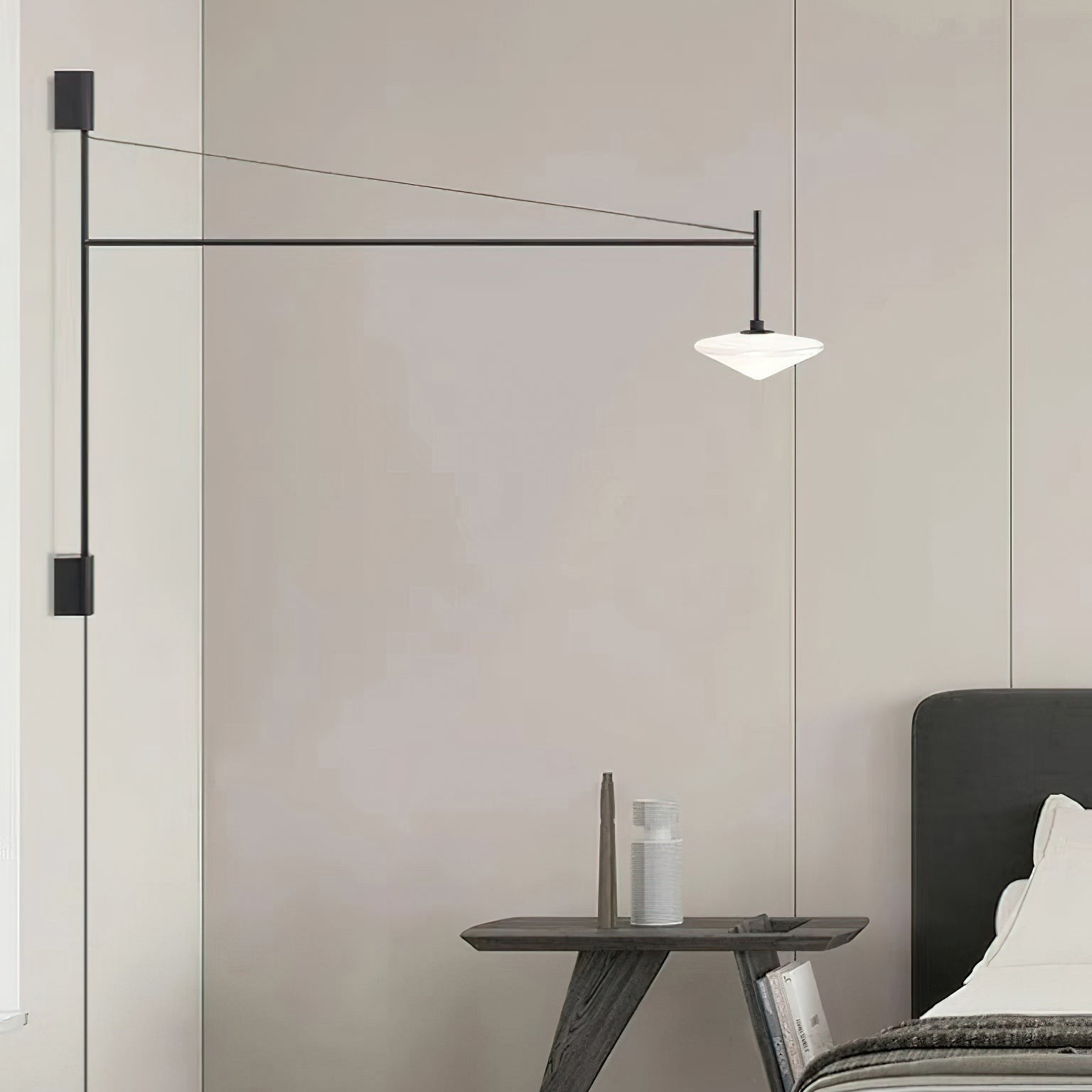 Plug Model Wall Lamp With Adjustable Swivel Arm And Blown Glass Shade