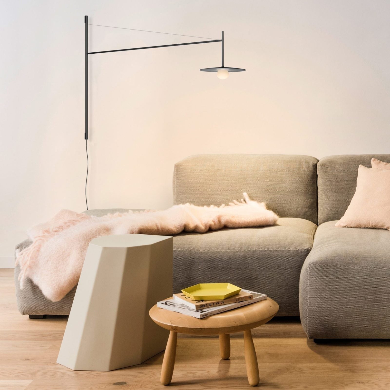 Plug Model Wall Lamp With Adjustable Swivel Arm And Blown Glass Shade