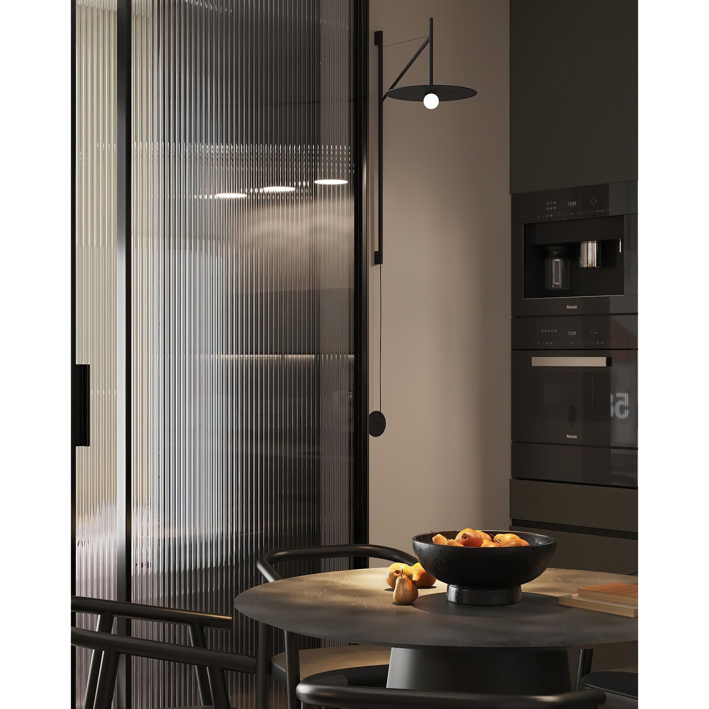 Plug Model Wall Lamp With Adjustable Swivel Arm And Blown Glass Shade