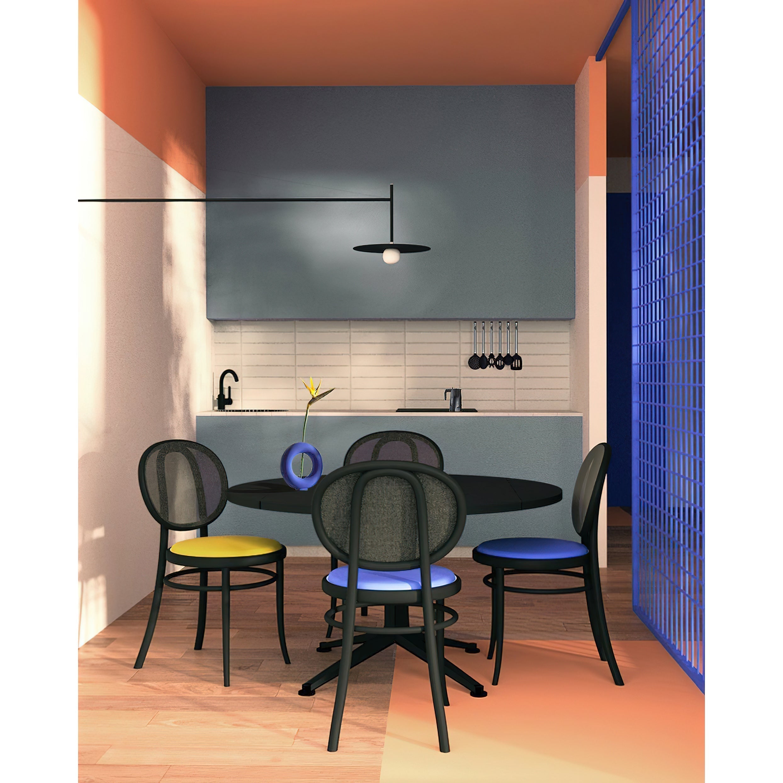 Plug Model Wall Lamp With Adjustable Swivel Arm And Blown Glass Shade