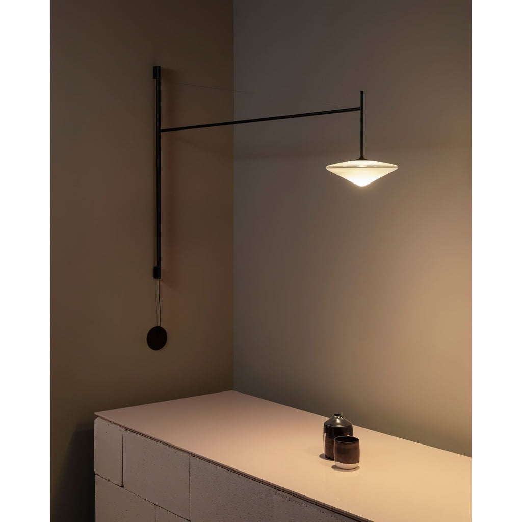 Plug Model Wall Lamp With Adjustable Swivel Arm And Blown Glass Shade