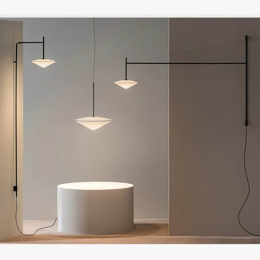 Plug Model Wall Lamp With Adjustable Swivel Arm And Blown Glass Shade