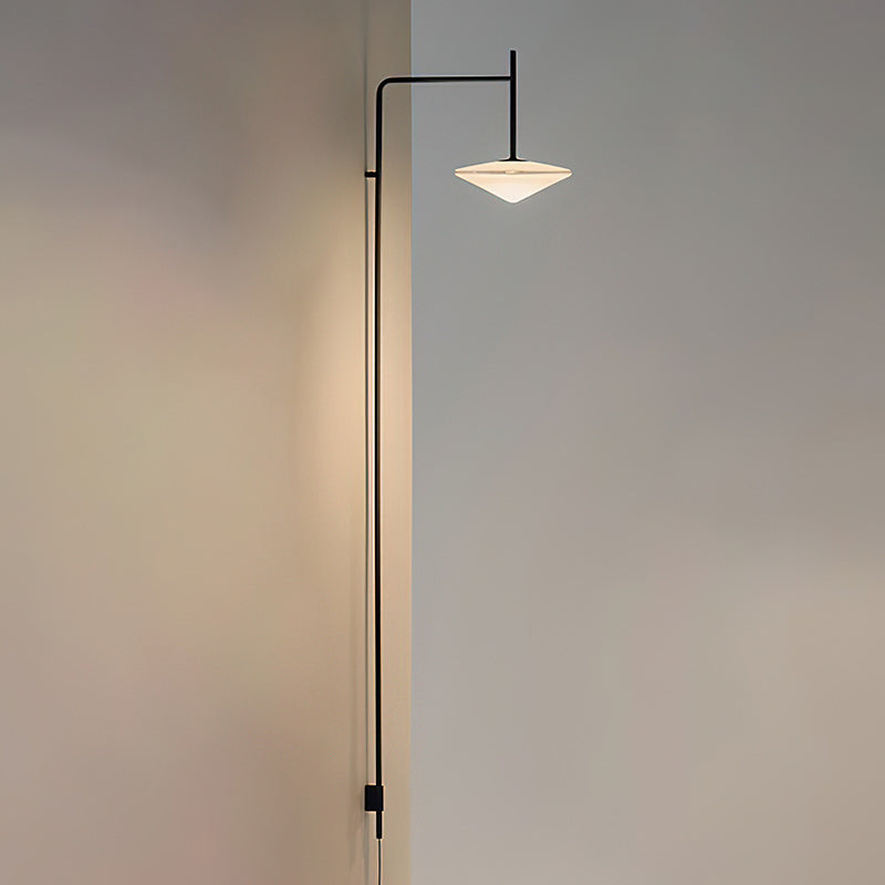 Plug Model Wall Lamp With Adjustable Swivel Arm And Blown Glass Shade