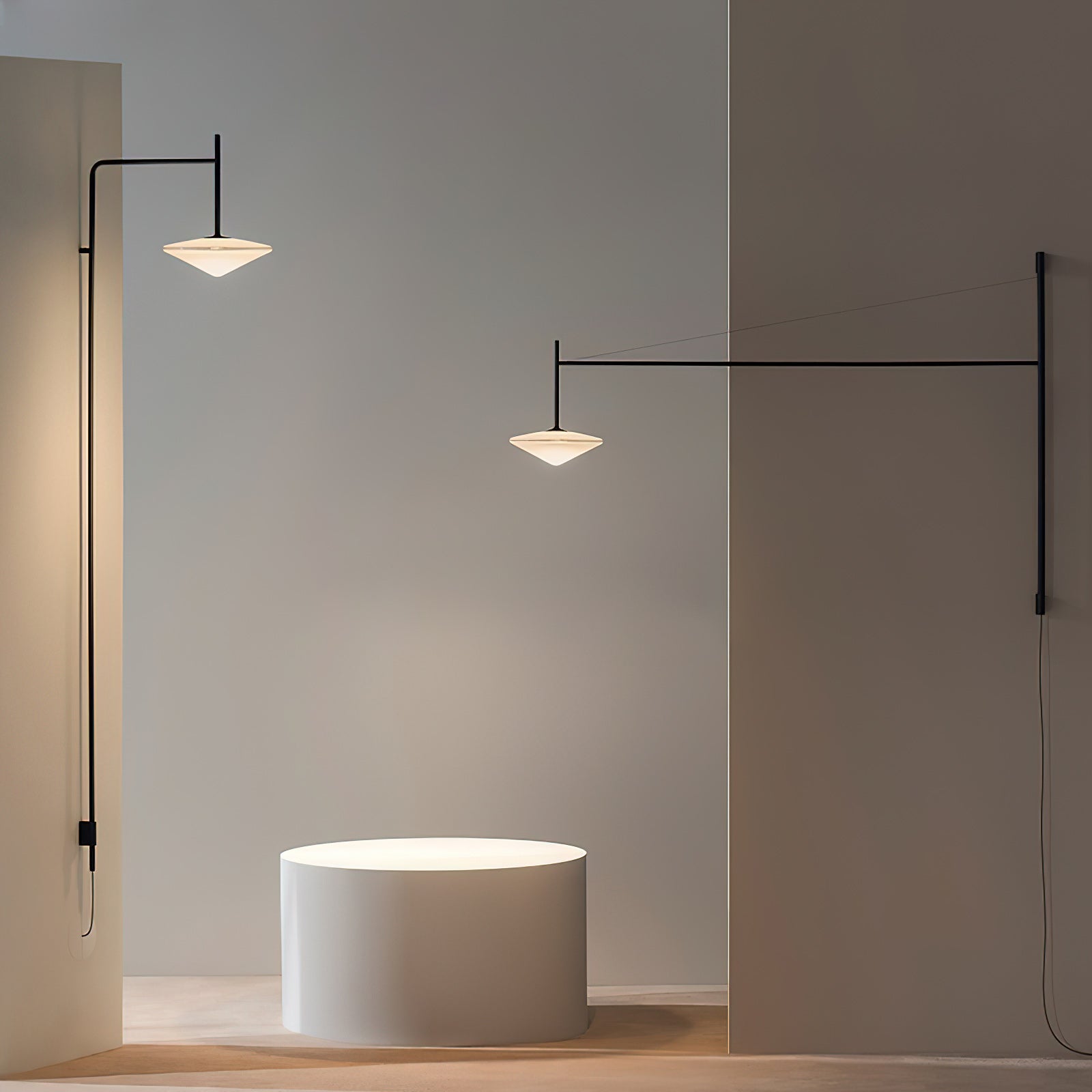 Plug Model Wall Lamp With Adjustable Swivel Arm And Blown Glass Shade
