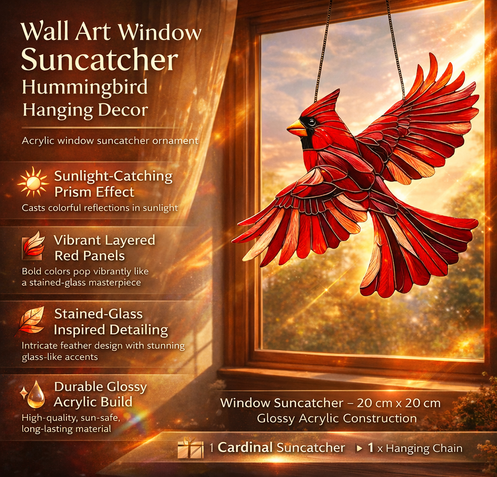 Colorful Hummingbird Window Ornament — Transparent Acrylic Prism Suncatcher