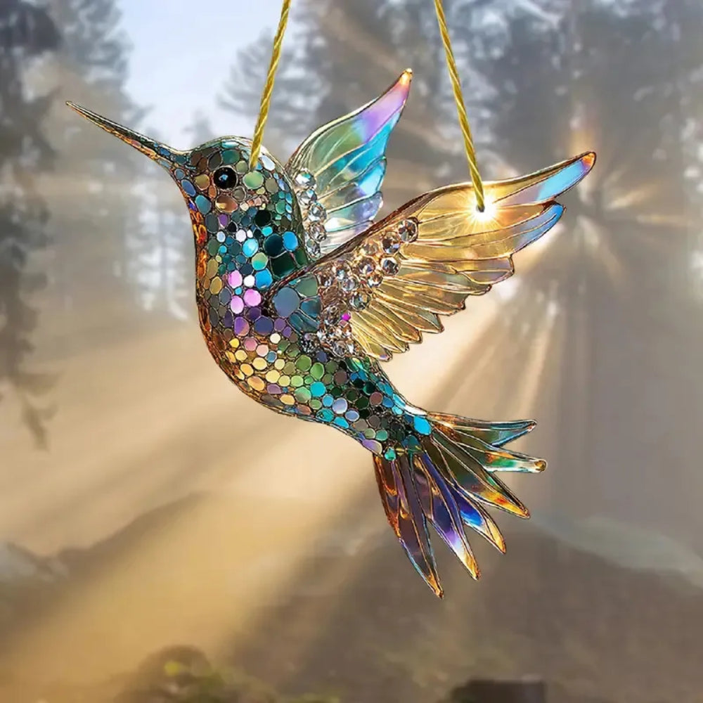 Colorful Hummingbird Window Ornament — Transparent Acrylic Prism Suncatcher