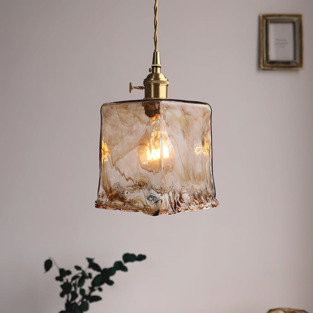 Vintage Brass And Amber Glass Pendant Light For Dining Rooms And Bars E26 E27 40W Max