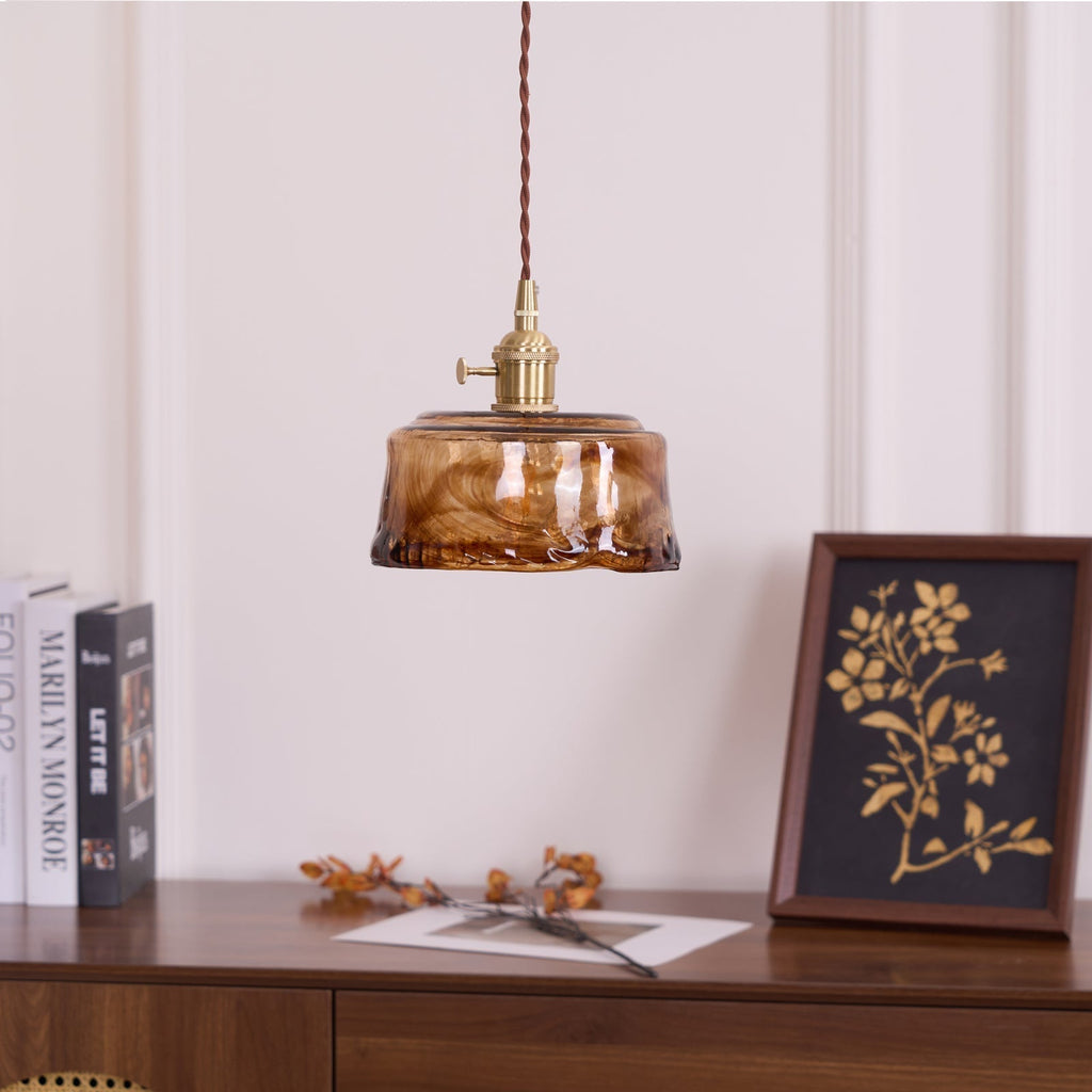 Vintage Brass And Amber Glass Pendant Light For Dining Rooms And Bars E26 E27 40W Max