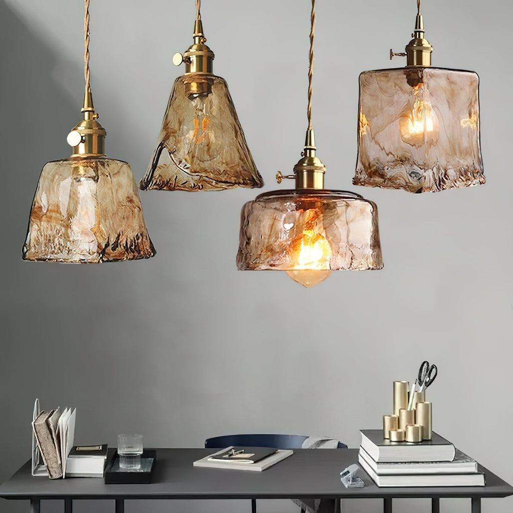 Vintage Brass And Amber Glass Pendant Light For Dining Rooms And Bars E26 E27 40W Max