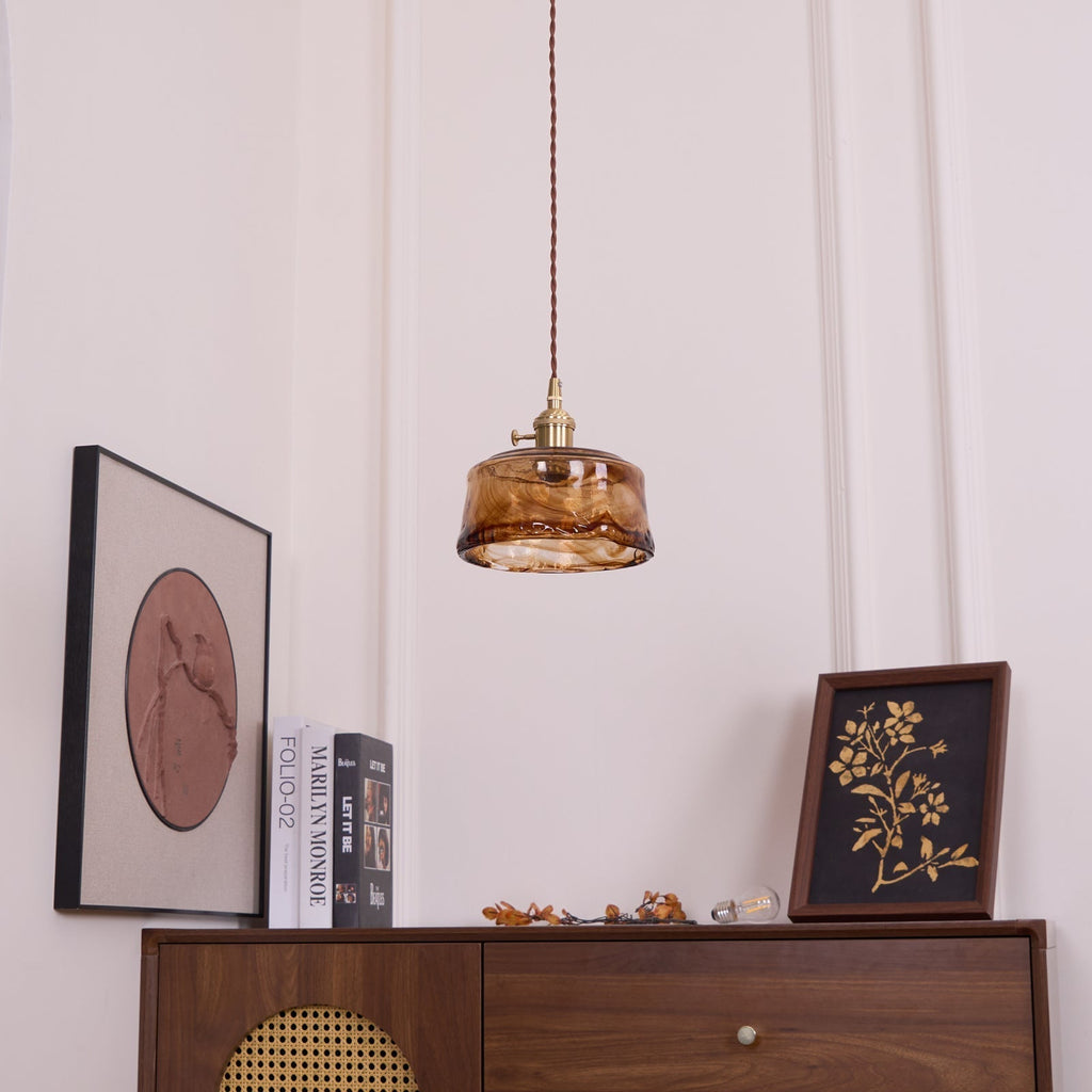 Vintage Brass And Amber Glass Pendant Light For Dining Rooms And Bars E26 E27 40W Max