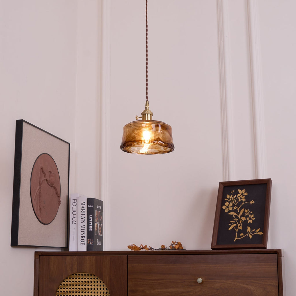 Vintage Brass And Amber Glass Pendant Light For Dining Rooms And Bars E26 E27 40W Max