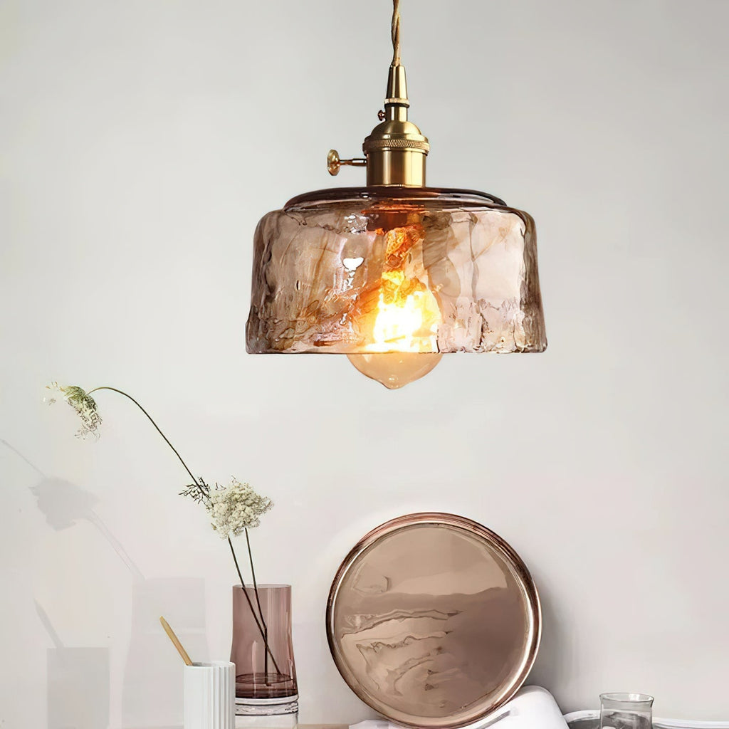 Vintage Brass And Amber Glass Pendant Light For Dining Rooms And Bars E26 E27 40W Max