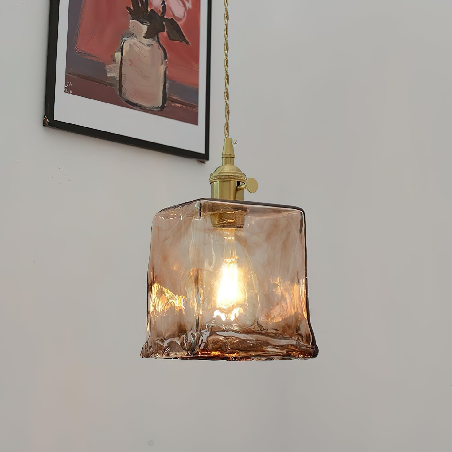 Vintage Brass And Amber Glass Pendant Light For Dining Rooms And Bars E26 E27 40W Max