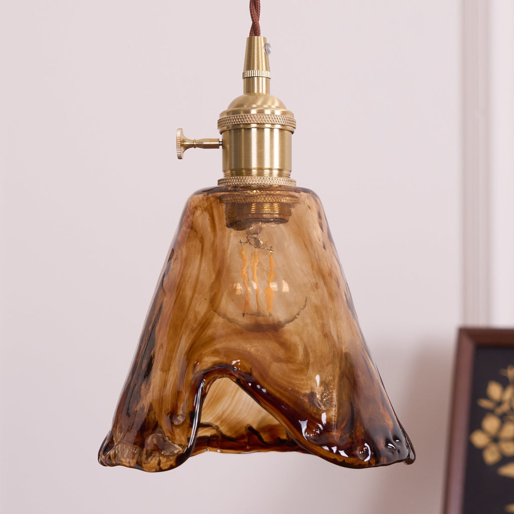 Vintage Brass And Amber Glass Pendant Light For Dining Rooms And Bars E26 E27 40W Max