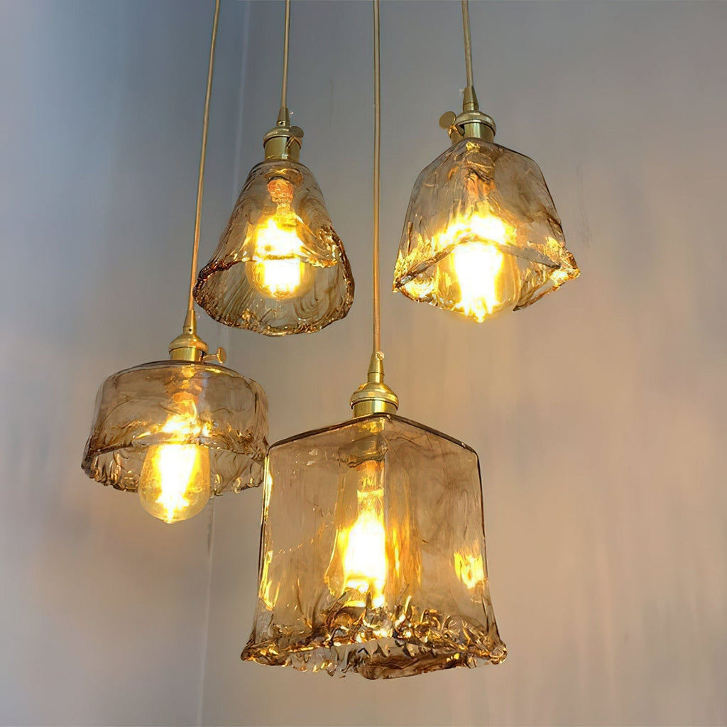 Vintage Brass And Amber Glass Pendant Light For Dining Rooms And Bars E26 E27 40W Max
