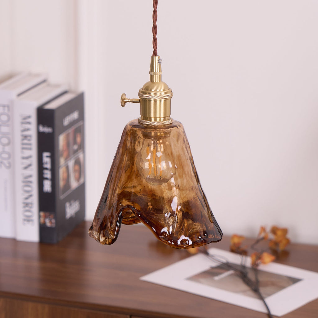 Vintage Brass And Amber Glass Pendant Light For Dining Rooms And Bars E26 E27 40W Max