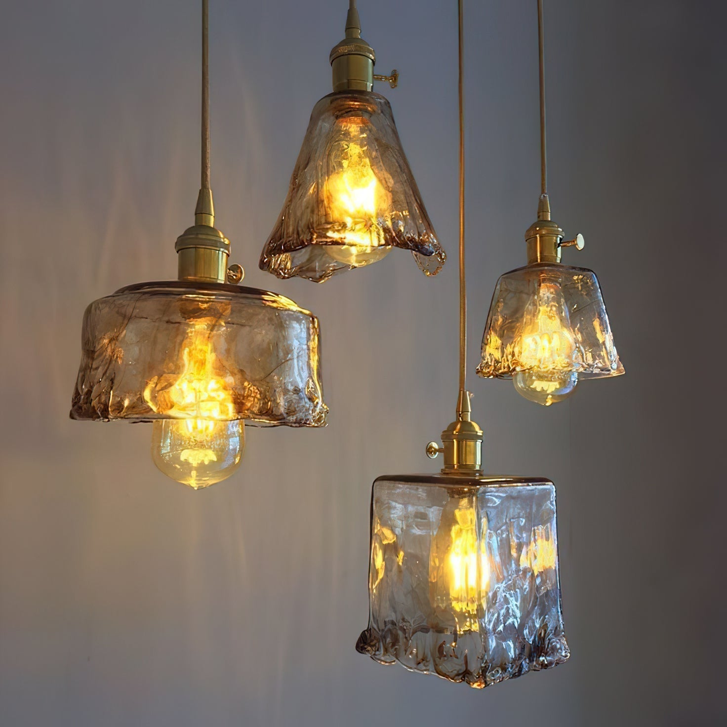 Vintage Brass And Amber Glass Pendant Light For Dining Rooms And Bars E26 E27 40W Max