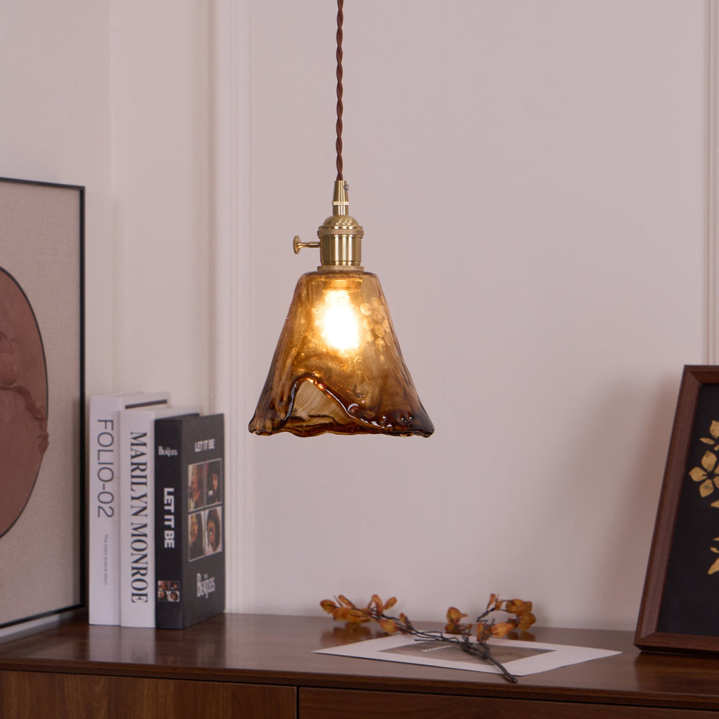 Vintage Brass And Amber Glass Pendant Light For Dining Rooms And Bars E26 E27 40W Max