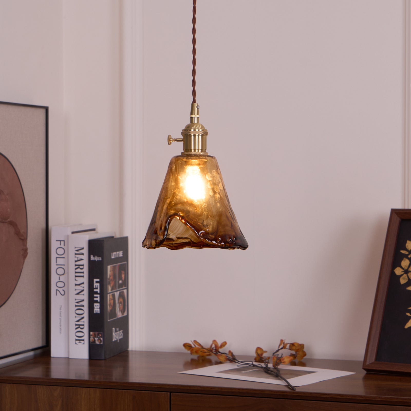 Vintage Brass And Amber Glass Pendant Light For Dining Rooms And Bars E26 E27 40W Max