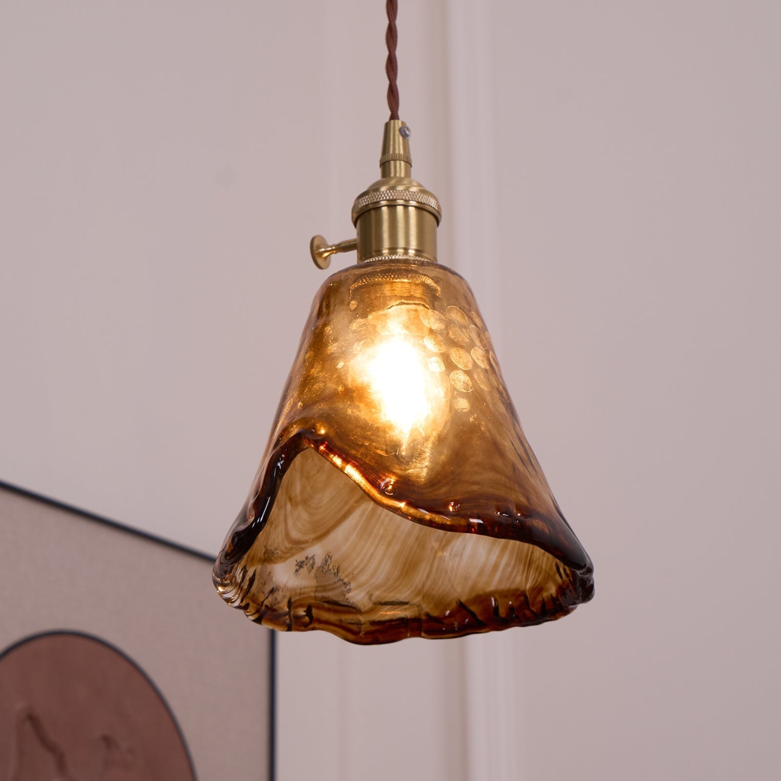 Vintage Brass And Amber Glass Pendant Light For Dining Rooms And Bars E26 E27 40W Max