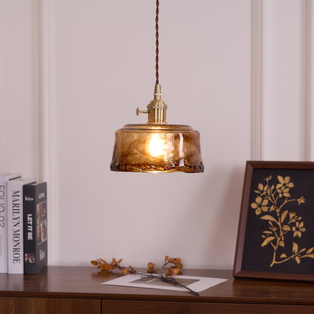 Vintage Brass And Amber Glass Pendant Light For Dining Rooms And Bars E26 E27 40W Max