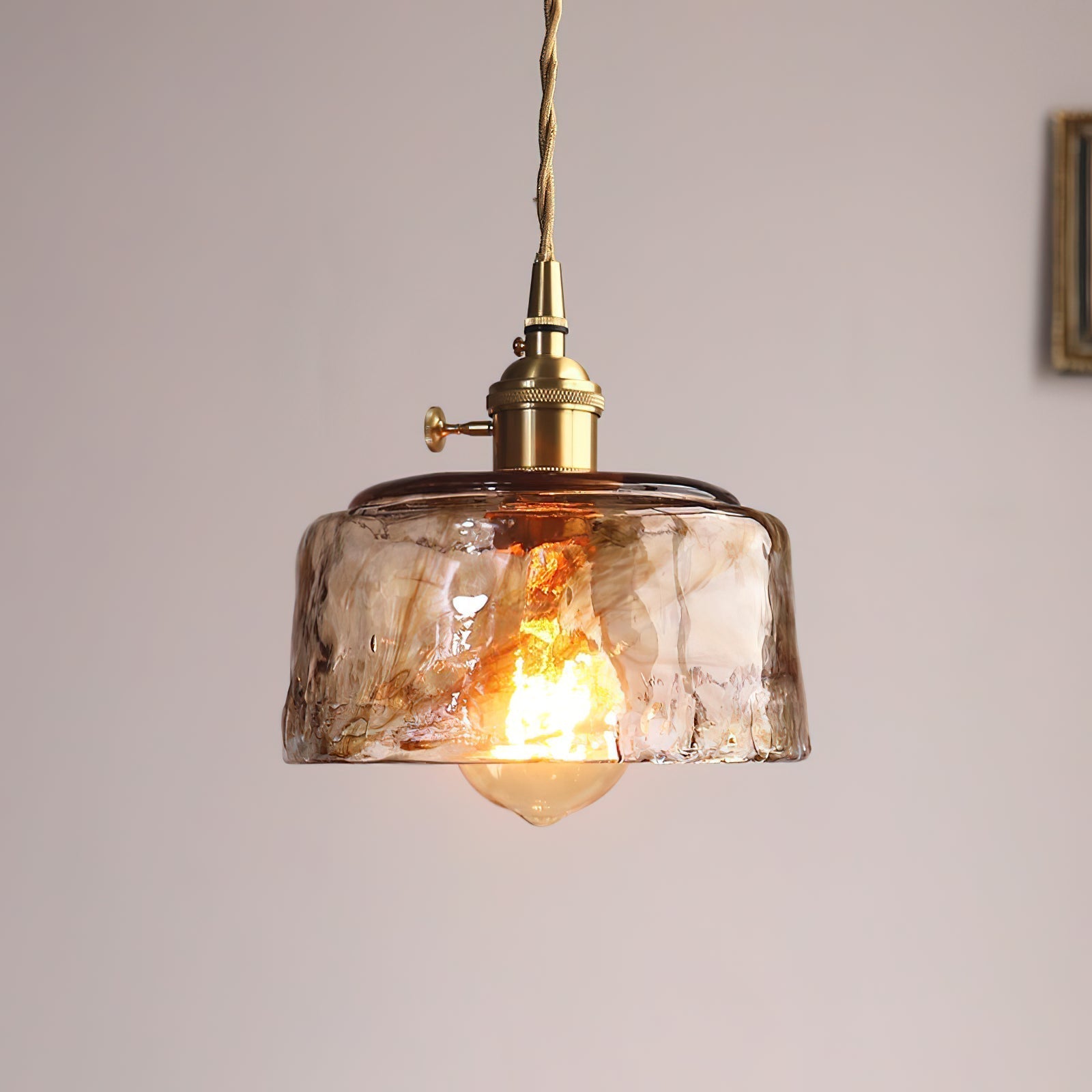 Vintage Brass And Amber Glass Pendant Light For Dining Rooms And Bars E26 E27 40W Max