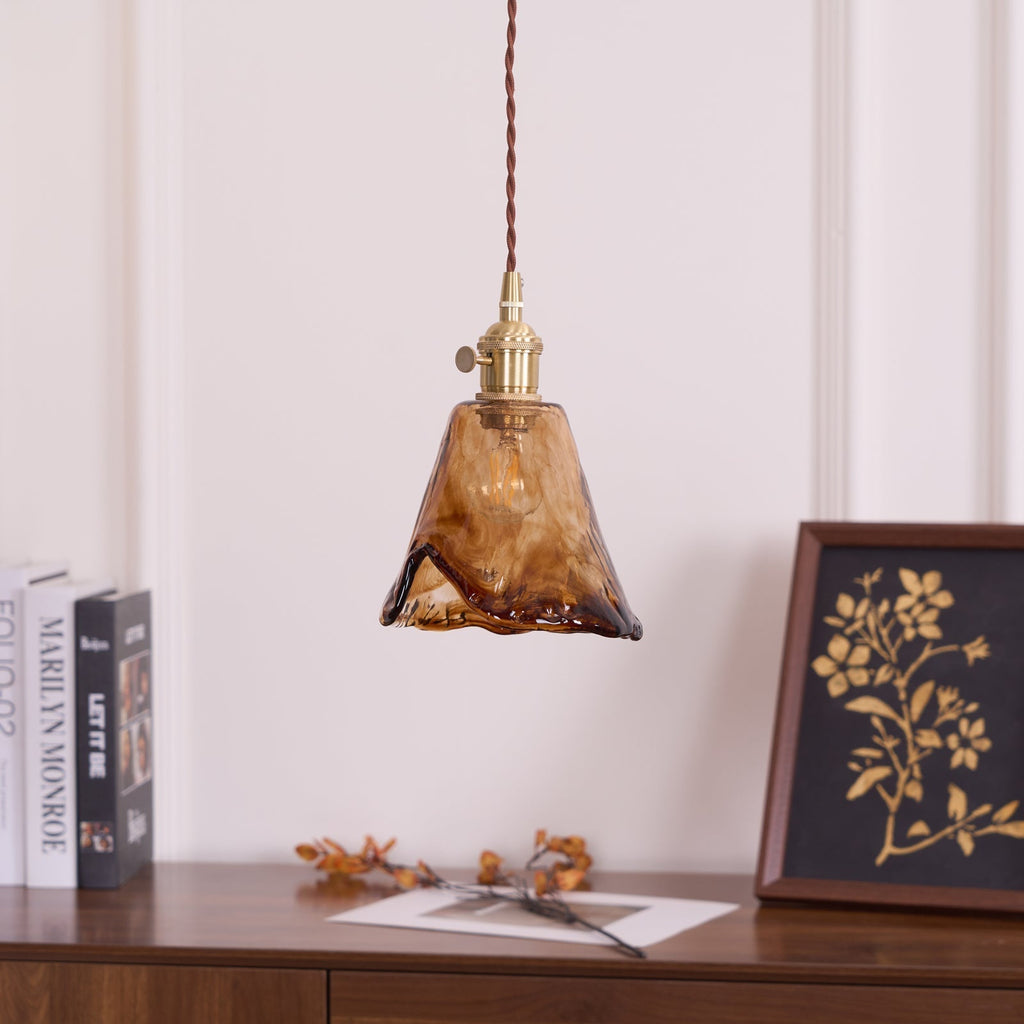 Vintage Brass And Amber Glass Pendant Light For Dining Rooms And Bars E26 E27 40W Max