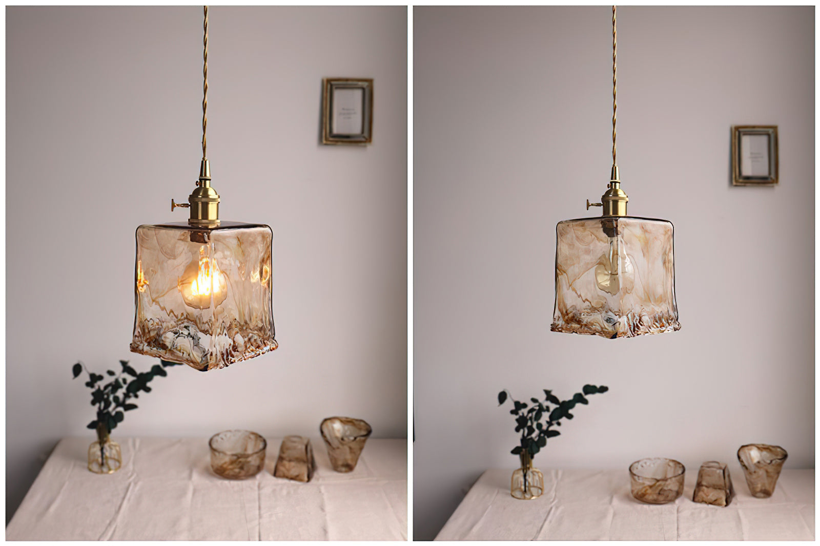 Vintage Brass And Amber Glass Pendant Light For Dining Rooms And Bars E26 E27 40W Max