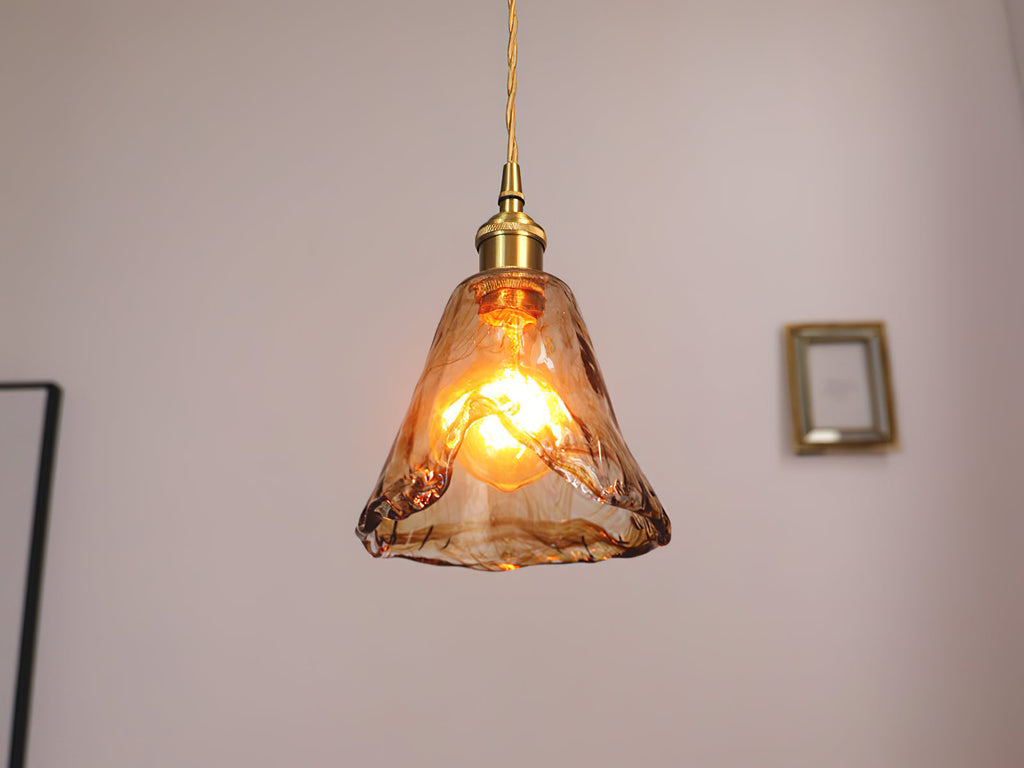 Vintage Brass And Amber Glass Pendant Light For Dining Rooms And Bars E26 E27 40W Max