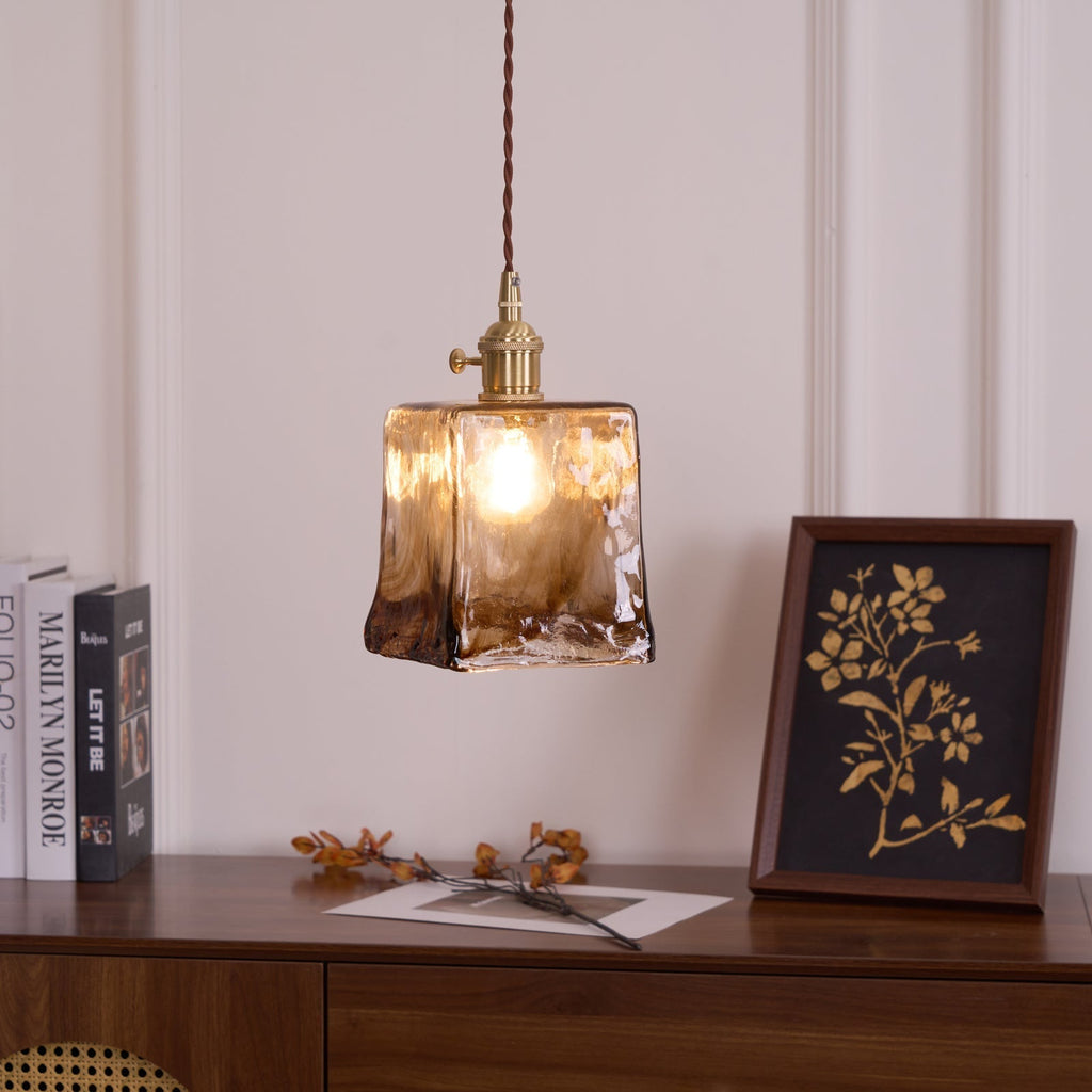 Vintage Brass And Amber Glass Pendant Light For Dining Rooms And Bars E26 E27 40W Max