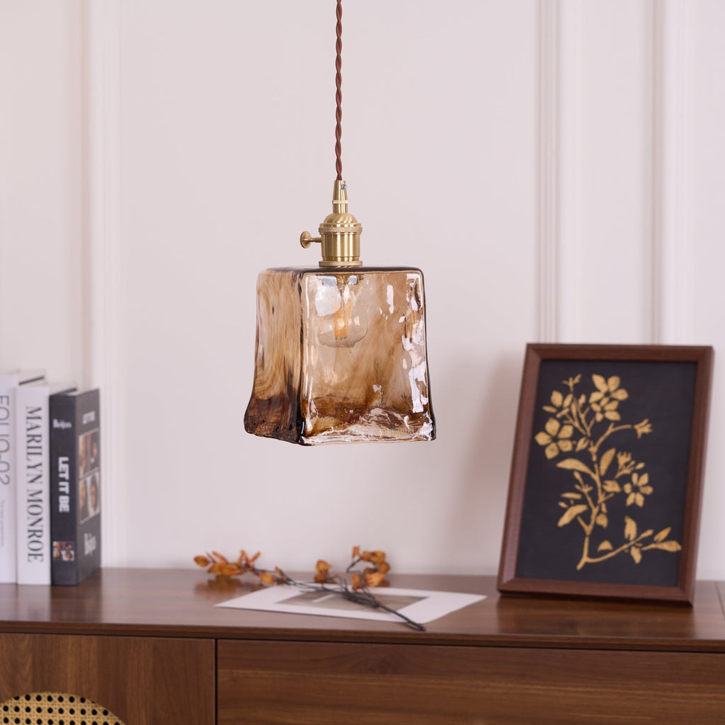Vintage Brass And Amber Glass Pendant Light For Dining Rooms And Bars E26 E27 40W Max