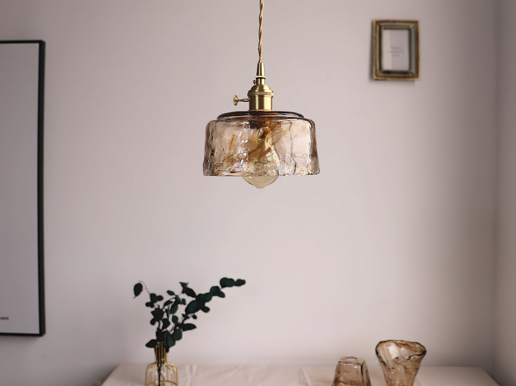 Vintage Brass And Amber Glass Pendant Light For Dining Rooms And Bars E26 E27 40W Max