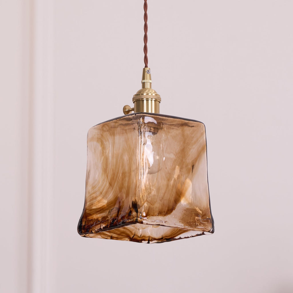 Vintage Brass And Amber Glass Pendant Light For Dining Rooms And Bars E26 E27 40W Max
