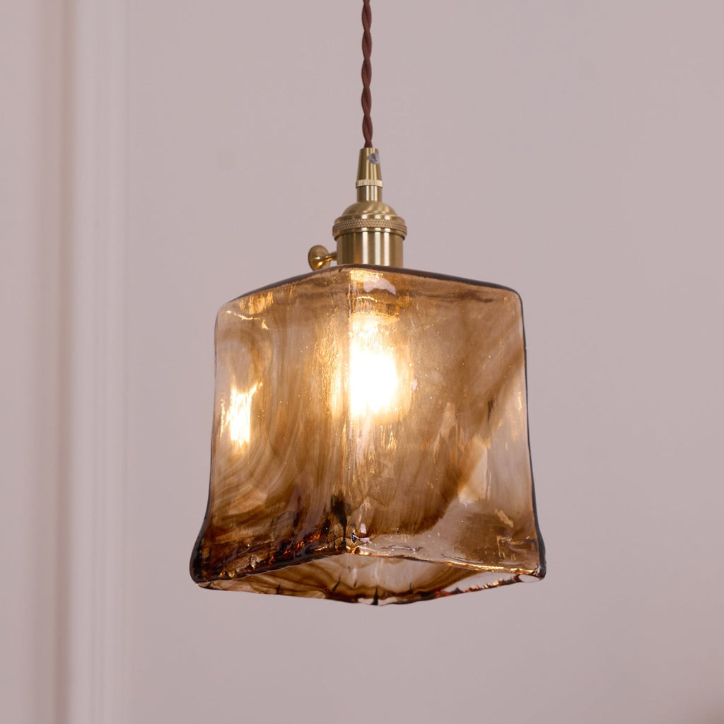 Vintage Brass And Amber Glass Pendant Light For Dining Rooms And Bars E26 E27 40W Max