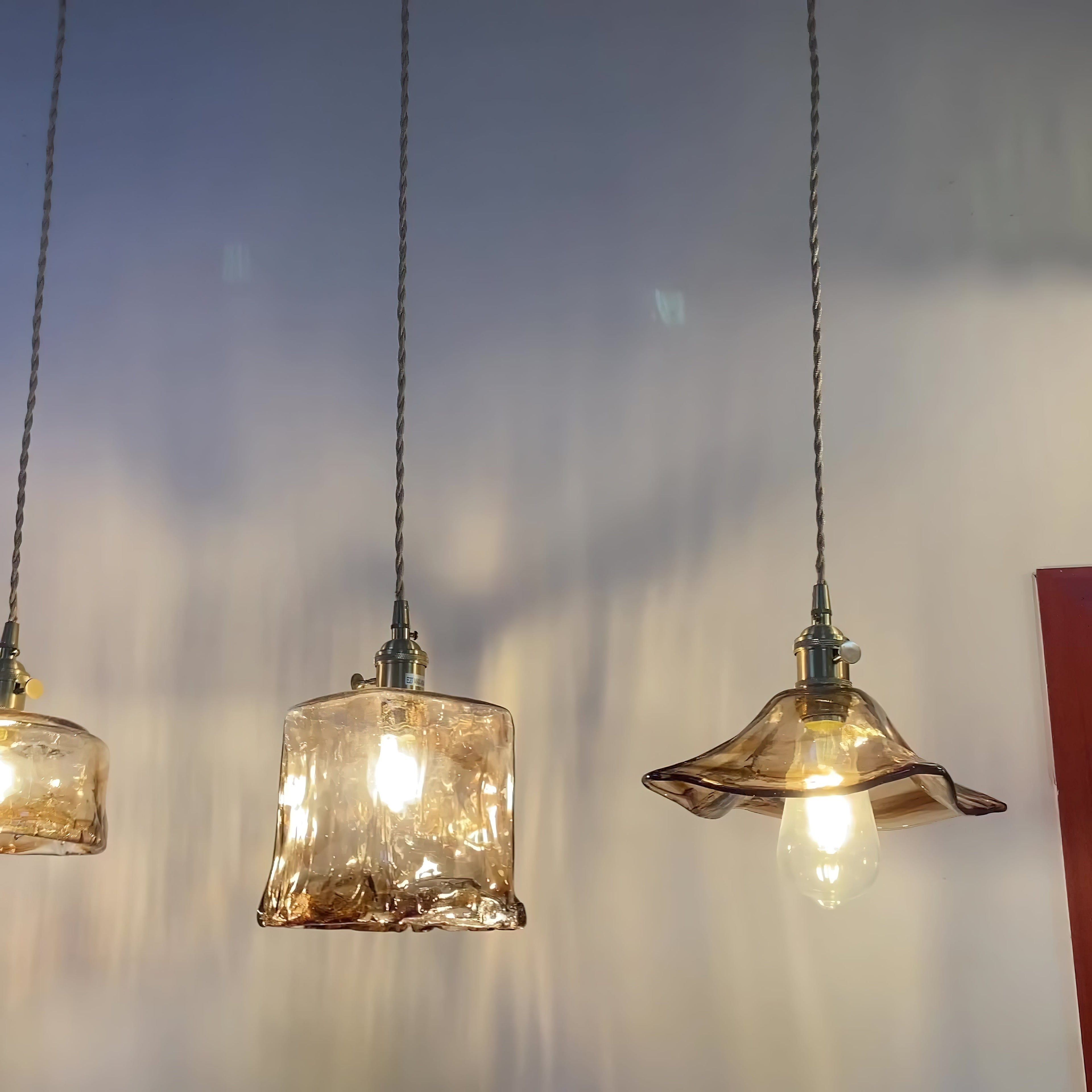 Vintage Brass And Amber Glass Pendant Light For Dining Rooms And Bars E26 E27 40W Max