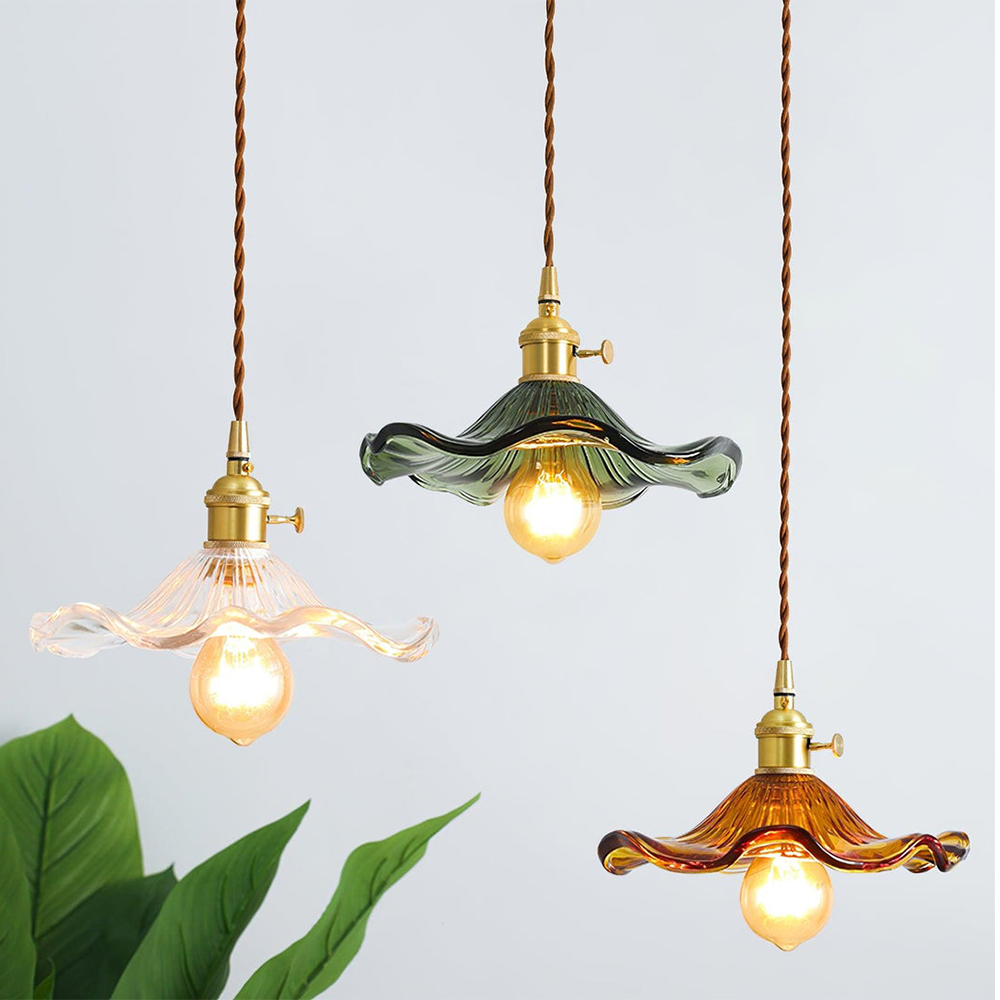 Aurelia Elegant Glass And Pendant Light In Vintage Green Ripple Shade With Brass Accents