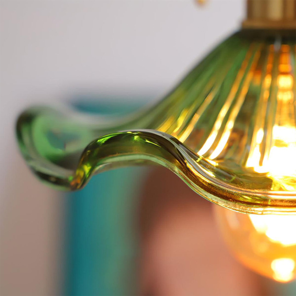 Aurelia Elegant Glass And Pendant Light In Vintage Green Ripple Shade With Brass Accents