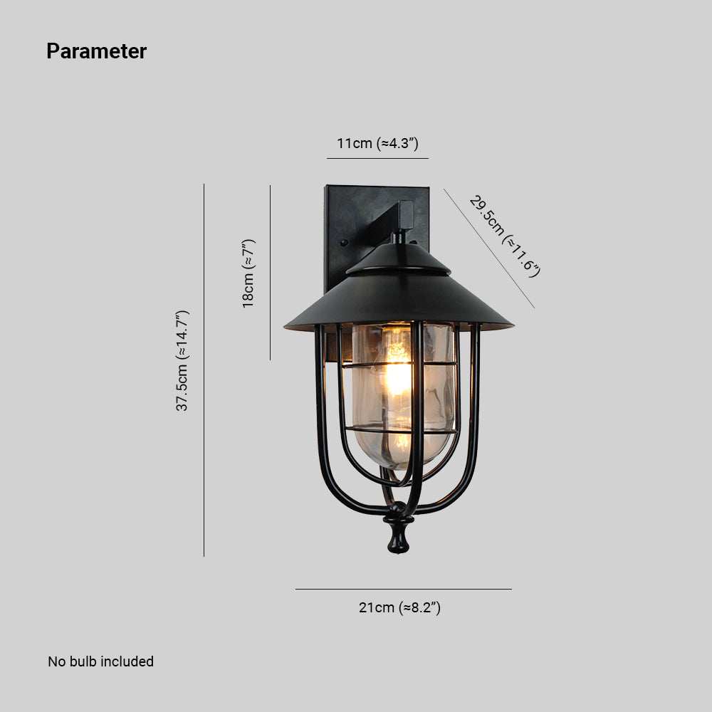 Caspian Lantern Exterior Wall Light With Clear Glass Shade And Protective Cage For Outdoors